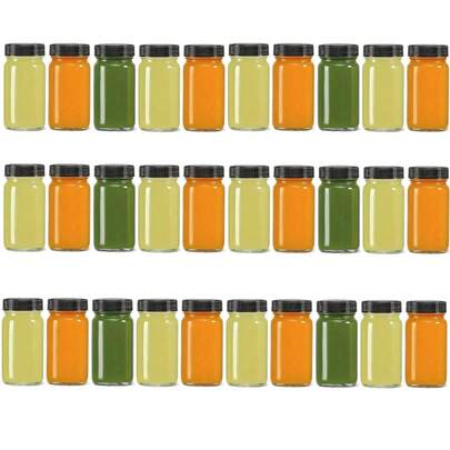 10/20/30pcs, 2oz 70ml Glass Ginger Shot Bottles With Lids, Airtight Leakproof Small Clear Glass Containers, Reusable Jars For Wellness Shots, Juices, Turmeric Shots, Travel & Storag