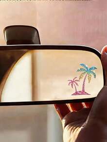 4pcs "Palm Tree Island" Creative Shiny Rearview Mirror Stickers Suitable For Cars, Trucks, Motorcycles, Sparkling Stickers, Super Easy To Apply And Remove Without Residue - Coconut Trees - View 4