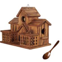 Natural Wood Bird House With Feeder Spoon & Hanging Nest Box Suitable For Hummingbirds, Bluebirds, Sparrows - Compact Outdoor Bird Shelter For,, Balcony - Suitable For Red Sparrows And Hummingbird Feeders - Tree - View 1