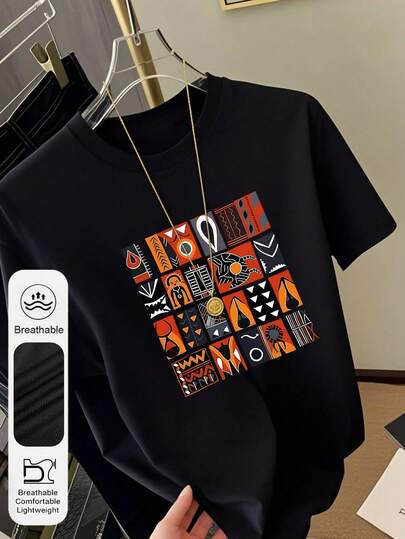 Áo thun nữ cỡ lớn cổ tròn tay ngắn in hình họa tiết Treet Totem, kiểu dáng đơn giản, màu đen, thích hợp mặc mùa hè. Áo thun nữ cỡ lớn cổ tròn tay ngắn in hình họa tiết hình học, kiểu dáng thường ngày, màu đen, thích hợp mặc mùa hè.