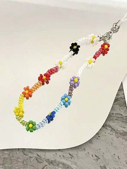 Colorful Flower Beaded Phone Charm, Y2K Cute Daisy Wrist Strap, Kawaii Phone Lanyard For Girls, Bag Keychain Camera Pendant Accessories