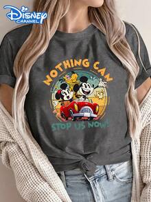 Disney License T Shirts, Disney Mickey Mouse And Friends Nothing Can Stop Us Now Retro Print T-Shirt, Vintage Mickey Minnie Road Trip Graphic Tee, Women's Casual Crew Neck Short Sleeve Tops For Daily Wear, Summer Casual Tops ,Camiseta, Summer Outfits For Women, Summer Clothes, Summer Tops, Tops For Women, Festival Outfits, Summer Tops For Women, Mother's Day, Mother's Day Clothing, Gifts For Family And Friends, Spring Outfits For Women, Officially Licensed Disney T-Shirts, Disney Men's And Women's Spring/Summer Fashion Casual Short-Sleeve T-Shirts - Grey - View 1