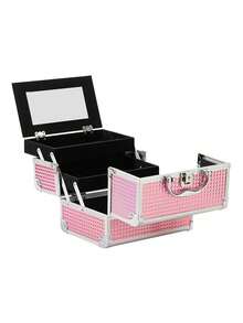 1pc Portable Makeup Organizer Box, Professional Makeup Bag With Mirror, Large Capacity Waterproof Multifunctional Cosmetic Travel Bag - Multicolor - View 13