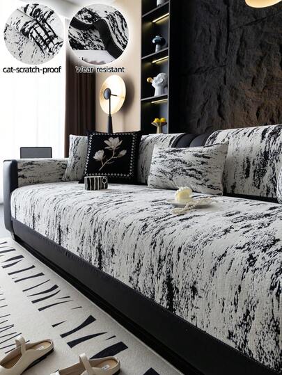 1件装雪尼尔提花沙发垫套，现代奢华沙发套，四季通用沙发保护套，防滑防尘固定式沙发套，抗皱，质地柔软细腻，保护沙发，可机洗，不变形，耐磨，防猫抓，防污，沙发翻新，沙发装饰，提升氛围，适用于1-4人座L型沙发