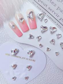 20 Pcs White Rhinestones, Large/Medium/Small Three Sizes Crooked Heart-Shaped Mixed Packaging, Crystal Nail Rhinestones, 3D Heart-Shaped Nail Art Jewelry Pointed Base Jewelry Heart Crystal Nail Art Jewelry DIY Nail Art Decorative Art Gemstone Nail Art Tools Accessories For Women And Girls Nails, Rhinestone Nail Art Supplies, Exotic Rhinestone Materials, Nail Art Rhinestone Jewelry, Manicurist Supplies, Nail Art Accessories, Nail Art Gemstones - Multicolor - View 6