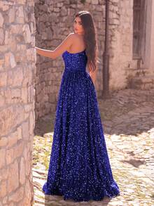 Faeriesty Đầm dạ hội dài không tay thanh lịch dành cho nữ, với đường xẻ tà và đính sequin lấp lánh tạo nên vẻ sang trọng, phù hợp cho thảm đỏ, dạ hội từ thiện, đám cưới, tiệc sang trọng và các dịp trang trọng khác như tiệc cưới, dạ hội hóa trang, tiệc vườn bí mật, tiệc tối trang trọng, sự kiện thắt cà vạt đen, dạ hội tốt nghiệp và tiệc sinh nhật, đầm dạ hội mùa xuân/hè. - Màu xanh lam - Xem 4