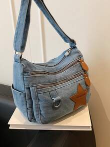 Nuevo bolso bandolera casual chic de mezclilla suave multicapa conúltiples bolsillos, versátil, adecuado para trabajo, compras y viajes. - Granate - Ver 6