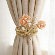 1pc Metal Pearl 3D Floral Window Curtain Tie Back, Versatile Styling - A - View 2