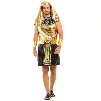 Trang phục hóa trang Pharaoh Ai Cập dành cho người lớn, trang phục kiểu Ai Cập màu vàng phù hợp cho các bữa tiệc hóa trang theo chủ đề kim tự tháp.