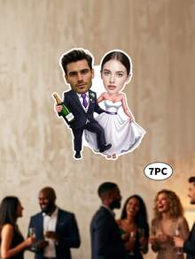 7件套定制照片婚礼横幅，个性化新郎新娘趣味彩旗，个性化婚礼照片花环，定制情侣派对装饰，定制婚礼横幅趣味新郎新娘悬挂装饰 - 彩色 - 查看 11
