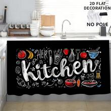 1 pieza, Decoración del hogar, Falda de mesa con estampado de tema de cocina, Cortina pequeña de cocina, Cubierta de gabinete de cocina, Con agujeros para cortina, Fácil de colgar, Rectangular, Tejido a máquina, Lavable a máquina, Decoración y accesorios de cocina, Perfecto para gabinetes de cocina y decoración del hogar - Multicolor - View 4