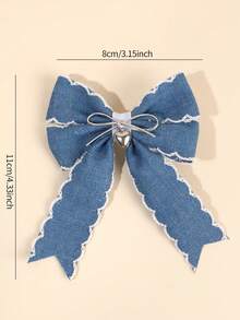 2 pezzi Fermagli per capelli in denim con frange carini per ragazze, fermagli per capelli fatti a mano con fiocco e decorazione a cuore, accessori per capelli alla moda in argento dolce per uso quotidiano, feste di compleanno - Multicolore - Visualizzare 7