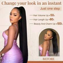 Synthetic 34Inch Long Straight Ponytail Hair Clip In Extension Heat Resistant Hair Wrap Around Pony Hair Piece For Women - Multicolor - View 4
