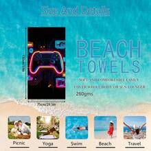 1pc Game Controller Design Beach Towel, Extra Large Microfiber Beach Blanket, Super Absorbent Bath Towel, Suitable For Travel, Swimming Pool, Diving, Surfing, Yoga, Camping, Available In Multiple Sizes, Beach Accessories - Game Controller - View 13