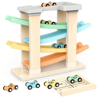 Wooden Slide Racetrack For Toddlers, Montessori Educational Toy Car Suitable For Babies, Early Learning Gift Toy For Ages 1–3