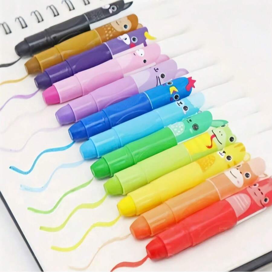 1pc Cute Large Wax Crayon, 12pcs Rotatable & Washable Smooth Large Wax Crayons Suitable For Doodle & Painting