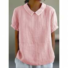 Plain Cotton-Linen Top For Women, Ideal For Spring - Pink - View 2