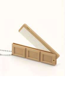 Milk Tea Color Cartoon Folding Comb With Mirror, Made Of ABS Material, Convenient For Students, Gatherings And Travel, Also A Perfect Holiday Gift,Festival,Birthday - Multicolor - View 10