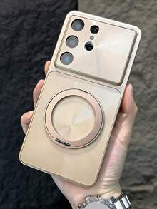 Funda de teléfono magnética de lujo con armadura Aurora para Samsung Galaxy S26 Ultra, S25 Ultra, S24 Ultra, soporte giratorio de 360°, carga inalámbrica, carcasa dura resistente a golpes - Dorado - Ver 3