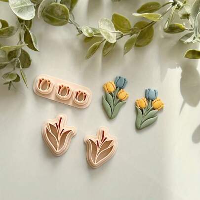 3pcs Tulip Shaped Jewelry Making Kit, Romantic Style, 3D Printed Polymer Clay And Mold, Reusable, Jewelry Making Kit For Handcraft And DIY Projects