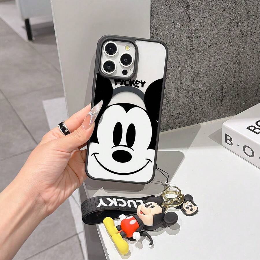This Disney Mickey Mouse Pattern Lanyard Phone Case Features A Strong Magnetic Closure And Full Coverage Of Acrylic And TPU Material. It's Shockproof, Lightweight, And Suitable For IPhone17/16/11/13/15/15 Plus/15 Pro/15 Pro Max/12/14 Pro Max/11 Pro Max/12 Pro/12 Pro Max/13. It's A Popular Birthday Gift, Business Gift, Durable, Stain-Resistant, And Fingerprint-Resistant New Phone Case For Men And Women. It Also Includes A Mickey Mouse Phone Case And Mickey Mouse Doll Bracelet. Compatible With SamsungGalaxy S20, S21, S22, S23, And S24 Series. It's The Perfect Gift For Friends And Family. This Stylish Phone Case Is Fun, Lightweight, And Durable. IPhone17 Pro Max Phone Case, Minnie Phone Case. - 黑色 - 查看 1
