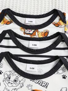 3pcs Striped Cute Lion Infant Newborn Romper Jumpsuit - White - View 3