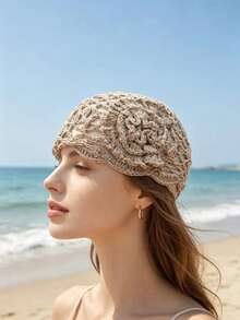 1 pieza Gorro de mujer de punto transpirable con estampado floral versátil, minimalista con acento de lentejuelas, gorra de unicolor - multicolor - Ver 11