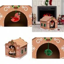 Pet Furniture for Cats and Kittens - Decorated Gingerbread Christmas House Corrugated Cat Scratcher Hideout with Catnip Holiday Print One Size - Casa de jengibre  Navidad - Ver 1