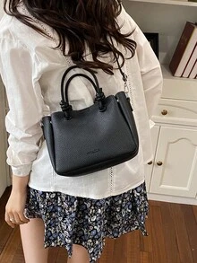 新款奢华百搭荔枝纹理女士手提包、单肩包和斜挎包 - 黑色 - 查看 9