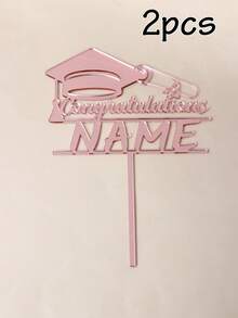 Custom Graduation Cap Cake Topper, Personalized Name Cake Decoration, Classic Graduation Theme Style, Customized Name Party Cake Decor For Graduation Ceremony, Celebration, Customizable Gift For Friends, Black/Silvery/Rose Golden/Golden, Family, Graduation Season Party Supplies - Style a - View 9