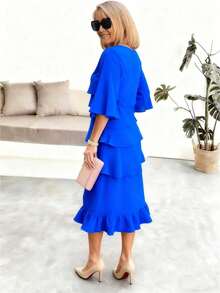 Women's Spring Summer Fashion Tiered Ruffle Crewneck Loose Fit Flowy A-Line Midi Dress Elegant Swing Dress For Daily Beach Vacation Date Night - 藍色 - 查看 2