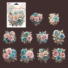 10 piezas/paquete Grandes pegatinas con tema de rosas, pegatinas decorativas vintage creativas, materiales de manualidades para decoración DIY, regalo de vacaciones, suministros escolares personalizados para scrapbooking - Estilo 4 - Ver 13