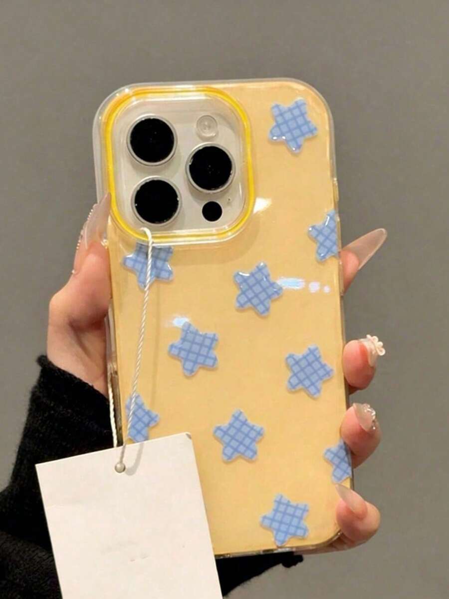 Y2K可爱星星软壳手机壳，适用于 17 Pro Max、17 Pro、17 Air、17、15、16 Pro Max、14 Pro、13、12、11，亮面软壳，礼盒装 - 黃色 - 查看 1