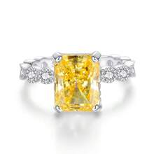 S925 Sterling Silver Yellow Diamond Ring For Women, Ice-Cut Brilliant Cut 8A  Ring, Wedding Ring For Parties - Yellow Diamond - CBJZ106 - Xem 7