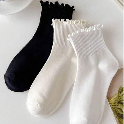 3双/套 甜美日式短袜，袜口收拢设计，女士款