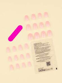 24 piezas de uñas postizas ovaladas cortas con lunares blancos sobre un fondo nude, un set de manicura que incluye 1 hoja de adhesivos y 1 lima de uñas mini, perfecto para uso diario - Multicolor - Ver 2