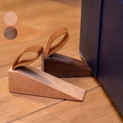 2pcs Solid Wood Door Stopper, Heightened Creative Anti-Slam Door Wedge For Bedroom, Movable Over-The-Top Wooden Anti-Collision Door Bumper With Non-Slip Pad At The Bottom