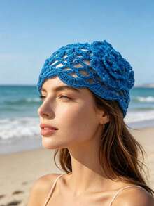 1 pieza Gorro de mujer de punto transpirable con estampado floral versátil, minimalista con acento de lentejuelas, gorra de unicolor - multicolor - Ver 6