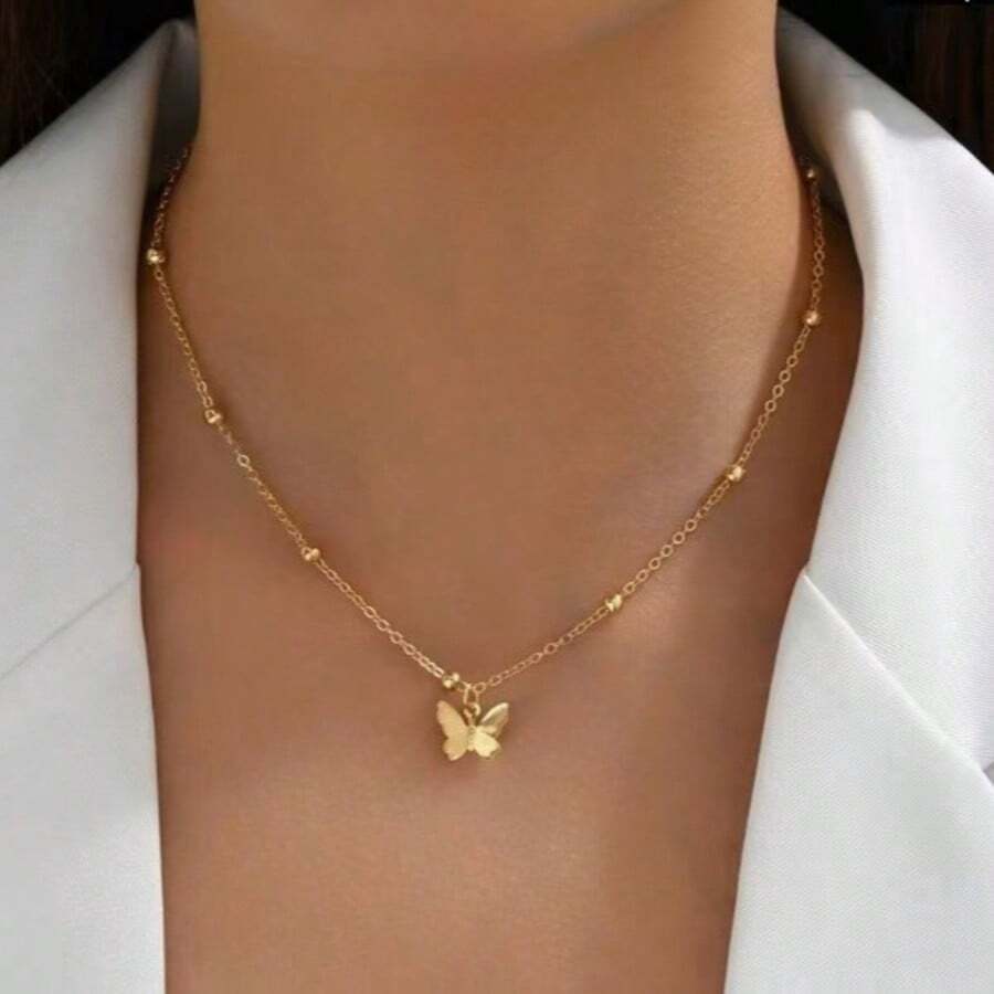 性感背部链项链，时尚简约蝴蝶结吊坠，身体链，女士长款颈链配饰 - 蝴蝶型 - 查看 1