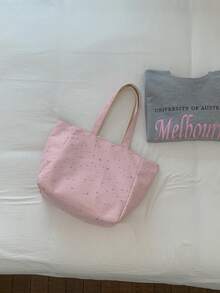 1 pieza Bolso de hombro reversible con estampado floral y estrella, de estilo casual y ligero. Correa cómoda, gran capacidad, plegable. Adecuado para escuela, viajes, compras, citas, regalo. Apto para mujeres, adolescentes, estudiantes universitarias, oficina, universidad, trabajo, transporte, exterior, viajes. - Rosa - Ver 9