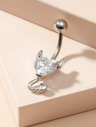 1 chiếc khuyên rốn hình quỷ và thiên thần dễ thương đính đá Zirconia, thích hợp để đeo hàng ngày và trong dịp Halloween.