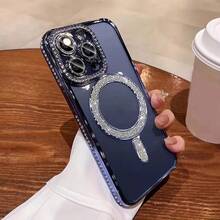 Ốp lưng điện thoại trong suốt đính kim cương lấp lánh, tương thích với iPhone 17 Pro Max 16 15 14 13 12 11 Pro 14 Plus 17 E, hỗ trợ sạc không dây từ tính, có viền bảo vệ. - Màu tím - Xem 9