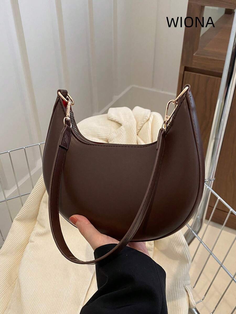 Stylish And High-End New Moon Shaped Baseball Bag For A Luxurious Look, Tready Crescent Moon Bag For Women - Coffee Brown - View 1