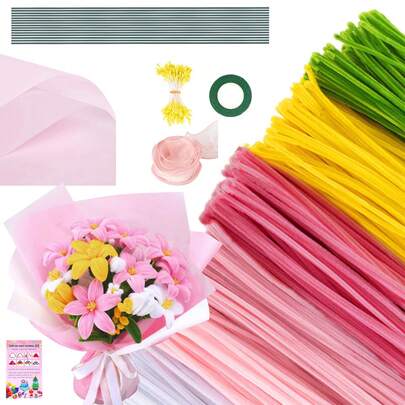 [674/984pcs Pipe Cleaner Flower Set] Twist Sticks With Tutorial Video, Sufficient For Any Craft Project. Suitable For Beginners And Perfect As A Holiday Gift Or Party Decoration, Thanksgiving Gift, Valentine's Day Gift, Upgraded DIY Craft Kit For Mother'S Day, Chenille Stem Craft For Graduation, Home Decor And Holiday Gifts