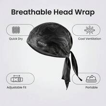 Pañuelo pirata de malla con estampado de camuflaje para hombres, accesorio de cabeza transpirable para streetwear, hip hop, skateboarding y ciclismo - Negro - Ver 10