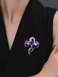 1pc Cross-Border Hot Selling Women's Iris & Zirconia Flower Brooch, Elegant Wearing Effect, Multiple Colors Available - Multicolor - View 11