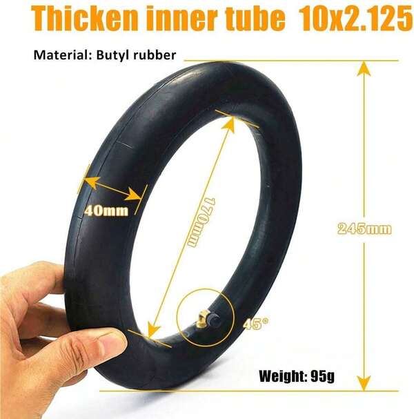 2Pcs Electric Scooter 10 Inch 10x2.125 Rubber Inner Tire Tyre Tube Curved Nozzl