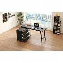150 X 100 X 76 Cm L-Shaped Desk With Three Drawers, Two Open Storage Compartments, Tubular Steel Legs, Spacious Tabletop, Black And White. - Black - View 7