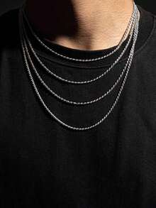 1pc Minimalist Stainless Steel Twisted Chain Necklace, Unique Design Suitable For Men's Daily Wear - Silver - View 2