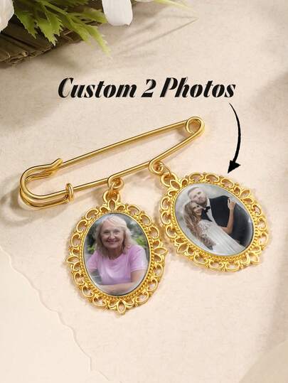 1pc Custom Gold Bridal Bouquet Pendant, Gold Brooch, Graduation Brooch, Photo Brooch, Groomsman Brooch, Wedding Memento, Memorial Brooch, Wedding Remembrance Gift